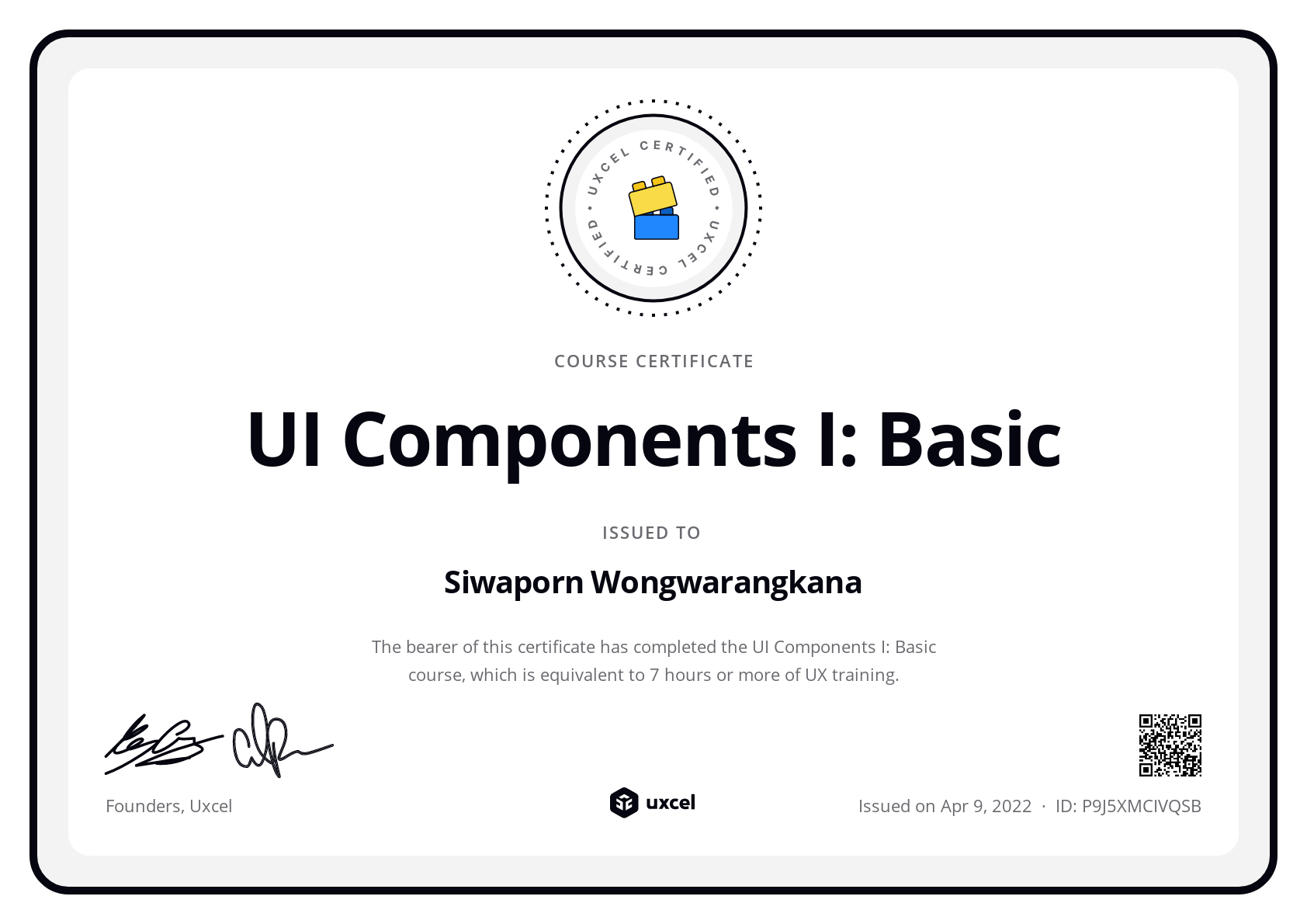 Siwaporn Wongwarangkana's certificate